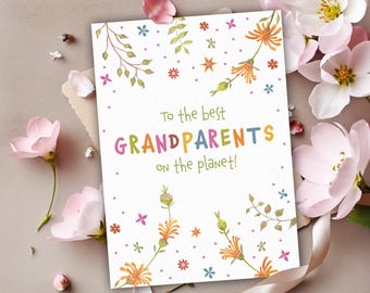 Tarjeta del Día de los Abuelos, tarjeta botánica floral pintada a mano, para la abuela y el abuelo (descarga digital)