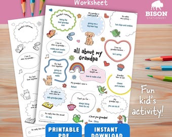 About My Grandpa Fill In The Blank Worksheet for Kids | Activity Sheet for Grandparents Day | Printable Questionnaire (Digital Download)