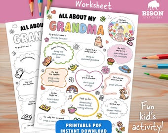 About My Grandma, Fill In The Blank Worksheet for Kids | Grandparents Day Activity Sheet (Digital Download) Printable Questionnaire