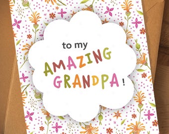 Tarjeta para el abuelo, Día de los Abuelos, Flores pintadas a mano (Descarga digital) Imprimible, Tarjeta floral