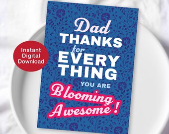Tarjeta de agradecimiento para papá, Pensando en ti, Papá, Ambiente alegre (Descarga digital) Saludo botánico ilustrado a mano para papá jardinero.