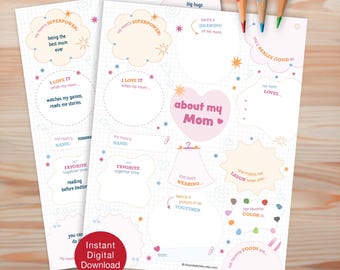 Cuestionario "Acerca de mi mamá" (Hoja de trabajo) (Descarga digital) Actividad para completar, imprimible y divertido para niños