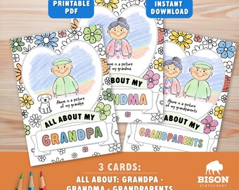 All About My Grandparents Coloring CARD, Fill In The Blanks Activity BUNDLE | Printable Questionnaire (Digital Download)
