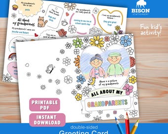 About My Grandparents Coloring Card, Fill In The Blank Activity, Grandparent's Day, Printable Questionnaire, (Digital Download)