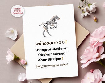 Well Done Card | Graduation Card | Congratulations Card (Digital Download) Watercolor Illustration, Artistic Zebra