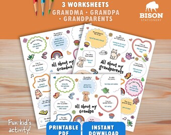 About Grandparents Fill In The Blank Worksheet For Kids BUNDLE #1. Activity Sheets for Grandkids (Digital Download)