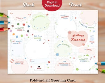 Tarjeta personalizada, Todo sobre él/ Completa los espacios en blanco / Tarjeta editable / Tarjeta con cuestionario (Descarga digital)