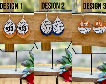 Personalized Volleyball Faux Leather Earrings: School Spirit Jewelry
