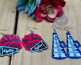 Cheerleader Earrings: Faux Leather or 3D Printed School Spirit Jewelry