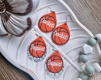 Personalized Basketball Faux Leather Earrings: School Spirit Jewelry