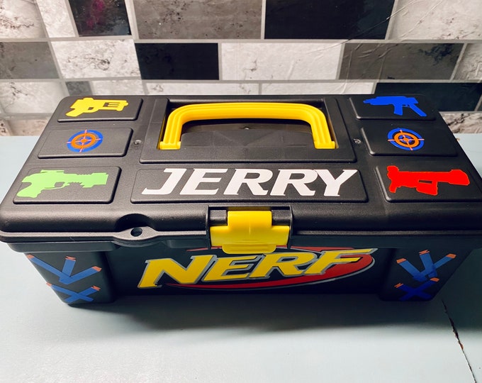 Personalized Toy Gun Storage, Boys Armory Case, Toy Bullet Box, Toy Box and Matching Cup, Nerf