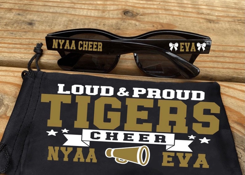 Team Sunglasses and Case Cheer Squad Gifts Cheer Gifts Bachelorette Party Squad Glasses Personalized Sunglasses and Case image 2