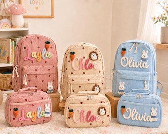 Personalized Corduroy Backpack and Lunch Bag Set | Custom Toddler School Bag | Back to School Gift for Kids | Preschool Backpack with Name