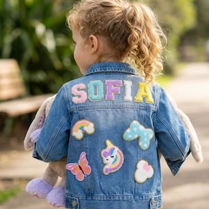 Custom Kids Denim Jacket, Personalized Chenille Letter Name Patch Jacket for Toddler Girls & Boys, Cute Birthday Gift
