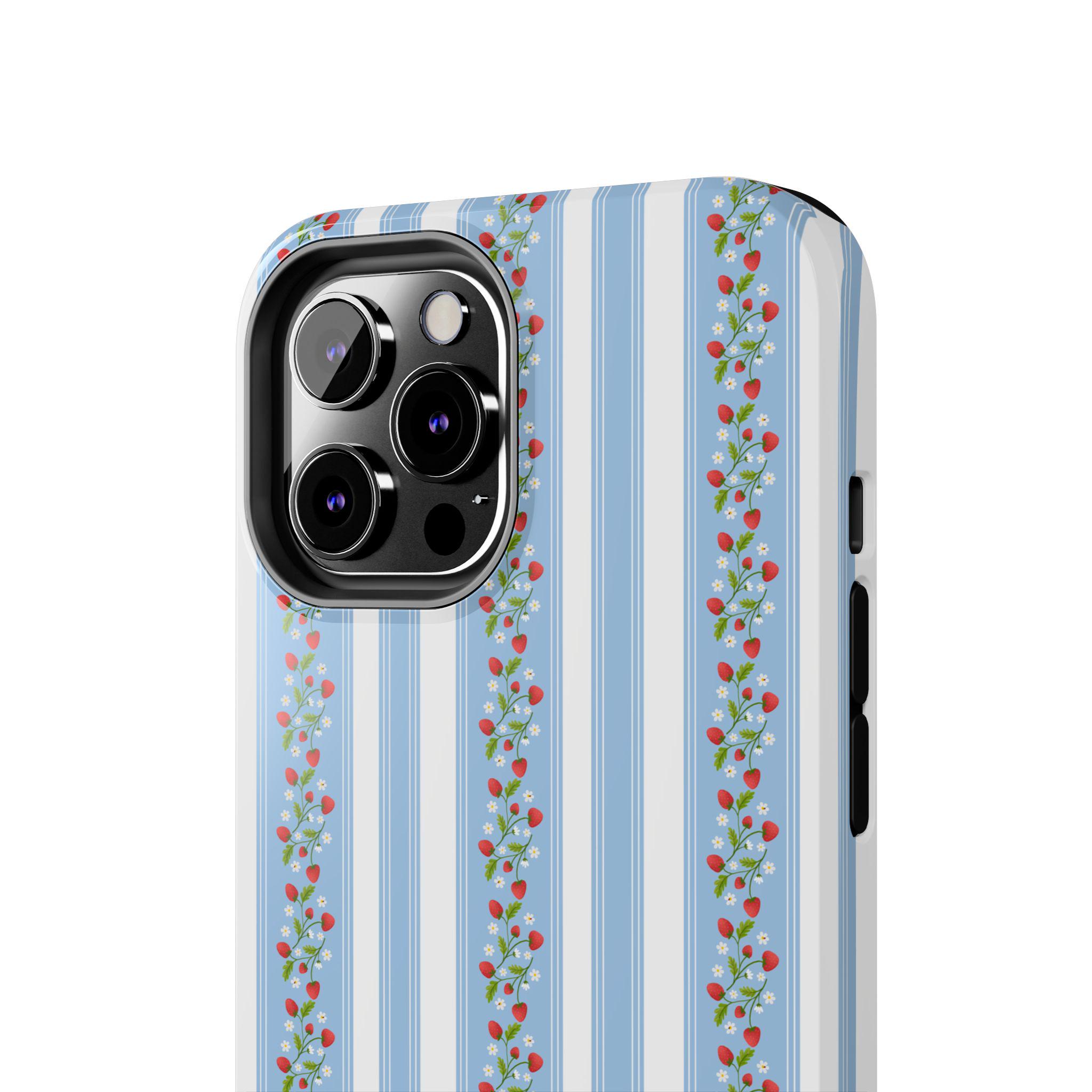 Blue Vertical Striped Strawberry Pattern Phone Case | Tough Phone Cases ...