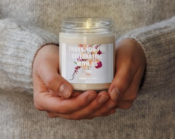 Candela "Grazie per aver festeggiato con noi" - Candela per bomboniera, regalo di nozze personalizzato, decorazione nuziale minimalista, regalo di ringraziamento per gli ospiti