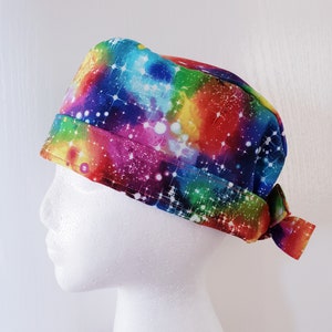 Tye Dye Scrub Cap, Multicolored Scrub Hat, Rainbow Galaxy Surgical Cap, Anesthesiology Cap, Tie Back Surgical Hat