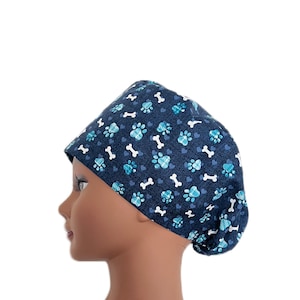 Puppy Print Scrub Cap, Euro Scrub Hat, I Love Dogs Surgical Cap, Dog Bone Surgical Hat, Veterinarian Cap, Anesthesiology Hat