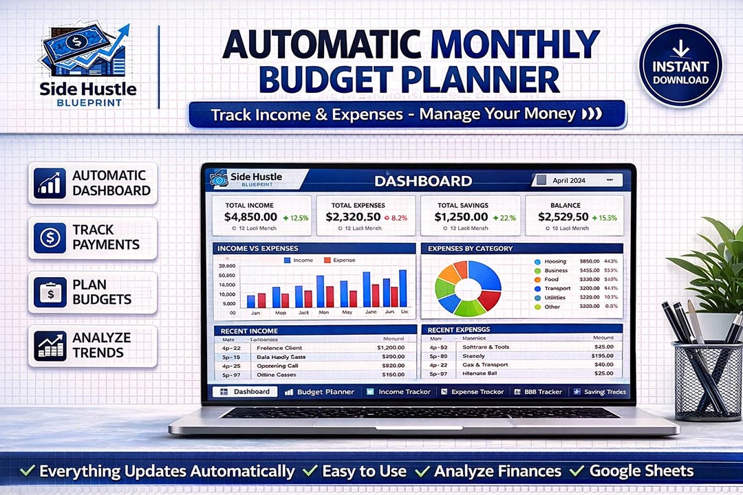 Monthly Budget Planner Google Sheets | Income Expense Tracker ...