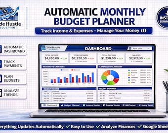 Monatlicher Budgetplaner Google Sheets | Income Expense Tracker Tabelle | Budget Vorlage | Side Hustle Buchhaltungs-Tracker
