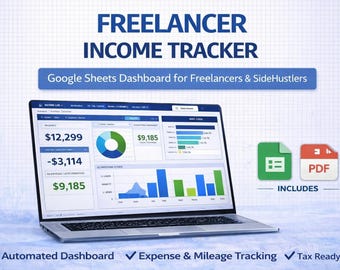 Freelancer Income Tracker Tabelle | Google Sheets Budget Dashboard | 1099 Ausgaben-Tracker für Selbständige | PDF Version inklusive