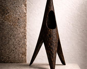 Primitive Sculptural Iron Candle Holder, Brutalist Art Object