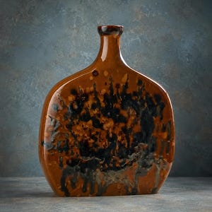 Antonín Škoda Ceramic Vase, Jihotvar Czechoslovakia, 1960s, Sculptural Flat Vase, Brutalist Studio Pottery