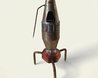 Soviet Rocket Lamp, Space Age Handmade Industrial Metal & Bakelite, Vintage Spirit Lamp, Unique One-Off Piece