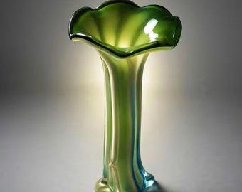Green Blue Art Glass Vase, Mid Century Vase, Sculptural Glass, Murano Style, Vintage 1960s Decor