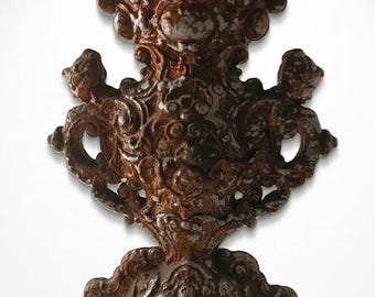 Dark Academia Decorative Vase | Antique Gothic Revival Vase | Ornate Baroque Nickel Toned Centerpiece | Figural Double Sided Vessel |