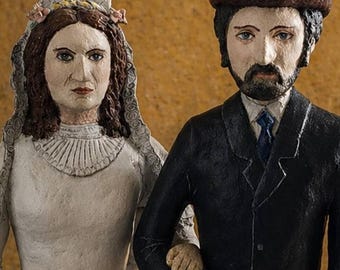 Primitive Folk Wedding Couple Sculpture 40 cm – Vintage Bride & Groom Figurine, Handcrafted