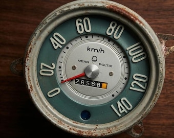 Vintage Polish Speedometer, Mera Poltik 1986, Industrial Mechanical Artifact, PRL Retro Motorcycle Gauge