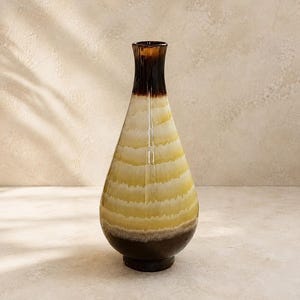 VEB Haldensleben Ceramic Vase, East German Pottery, 28cm, Yellow Cream Brown, Mid Century Decor