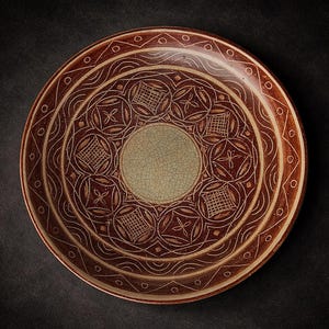 Vintage Hutsul / Karpaten Herkunft Keramikschale - slawisches Folklore-Dekor, Krakelee, Osteuropäisches Muster, 28 cm