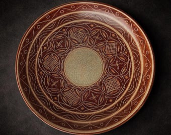 Vintage Hutsul / Carpathian Origin Ceramic Bowl – Slavic Folk Decor, Craquelure, Eastern European Pattern, 28cm