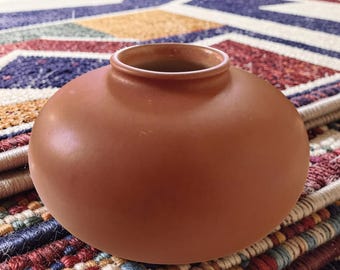 West German Matte Ceramic Vase, Mid Century Modern Low Round, Japandi Wabi Sabi Decor, Low Round