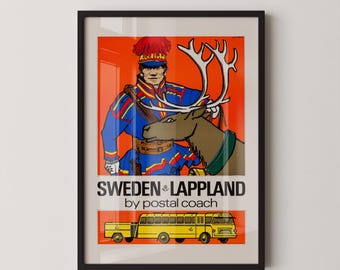 Schweden Lappland Post Poster – Elch & Postman Art
