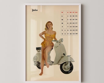 Vespa Juni Kalender Poster | Italienische Rollerkunst