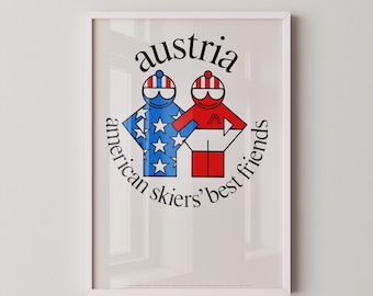 Vintage Ski Poster – Retro Amerikanisch & Österreichischer Druck