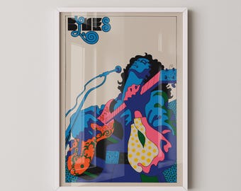 Gitarre Retro Blues Poster | Psychedelische Musikkunst