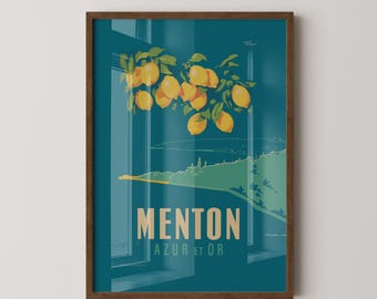 Menton Azur et Or Poster – Französisch riviera Retro