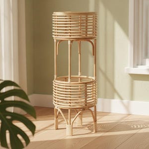 Handcrafted Rattan Tiered Plant Stand – Boho Wicker Planter Shelf Home Decor