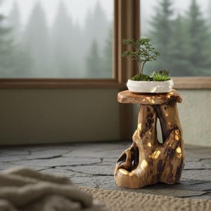 Live Edge Wood Plant Stand, Rustic Cedar Side Table, Tree Stump Stool, Natural Wood Plant Holder, Boho Farmhouse Decor Indoor Outdoor
