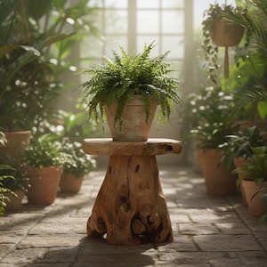 Handcrafted Cedar Stump Stool, Live Edge Plant Stand, Rustic Side Table