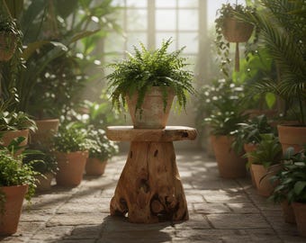 Handcrafted Cedar Stump Stool, Live Edge Plant Stand, Rustic Side Table