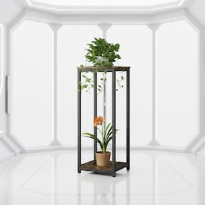 Tall Corner Plant Stand Indoor 2 Tier, Modern Metal Plant Shelf Black, Small Space Flower Stand for Living Room Balcony Decor