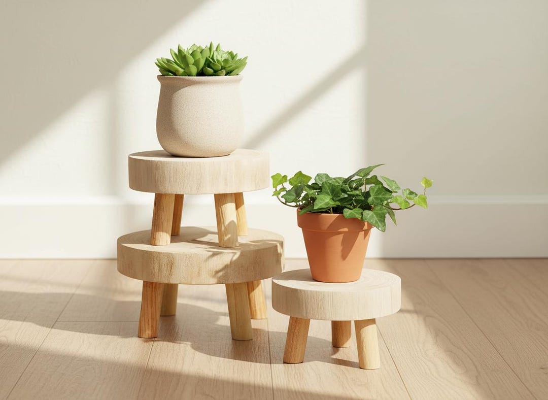 Set of 2 Mini Wooden Plant Stands, Rustic Farmhouse Boho Decor - Etsy