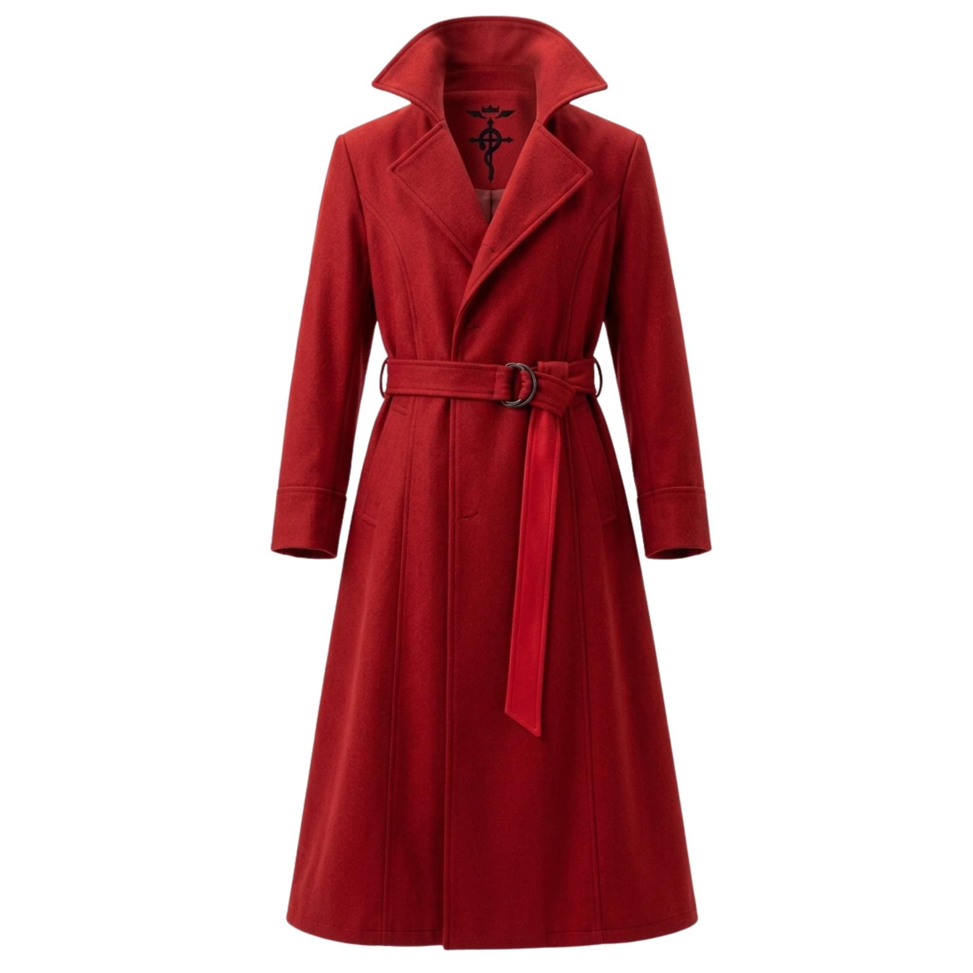 Edward Elric Fullmetal Alchemist Red Wool Trench Coat Embroidered