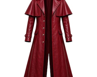 Alucard Cosplay Mantel Hellsing Trenchcoat Rot Gothic Leder Vampir Jacke Dark Fantasy Anime Langer Mantel