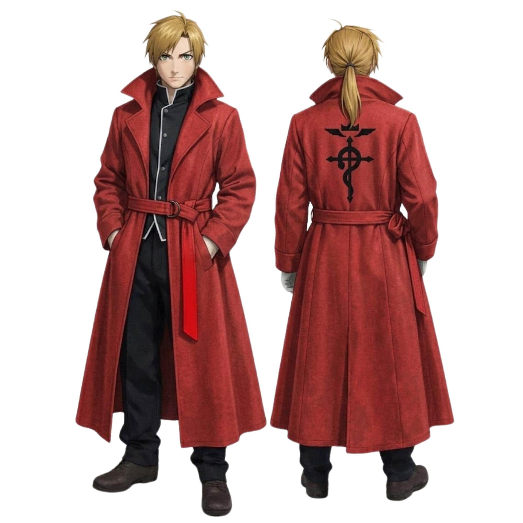 Edward Elric Fullmetal Alchemist Red Wool Trench Coat Embroidered
